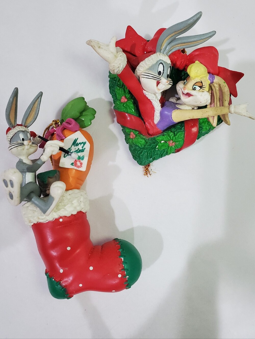 WARNER Bros Looney Tunes Bugs & Lola Bunny Ornaments Vintage 1998